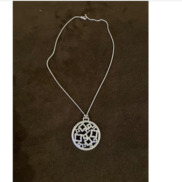 Vintage DAVID YURMAN Diamonds Round Pendant NECKLACE 18" Sterling Silver - Picture 8 of 8